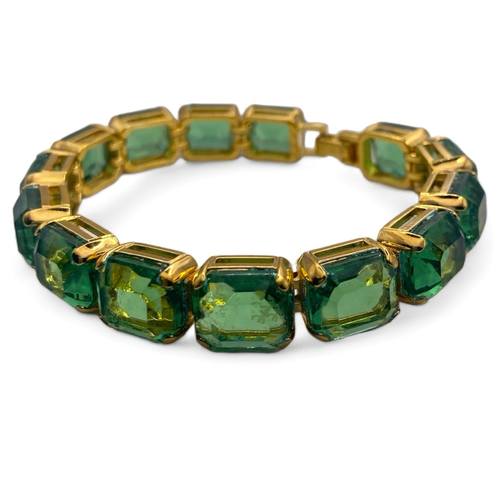 Vintage Monet Green Glass Bracelet Goldtone